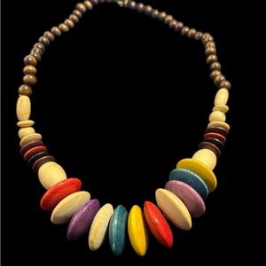 Vintage Multicolor wooden Bead painted Necklace